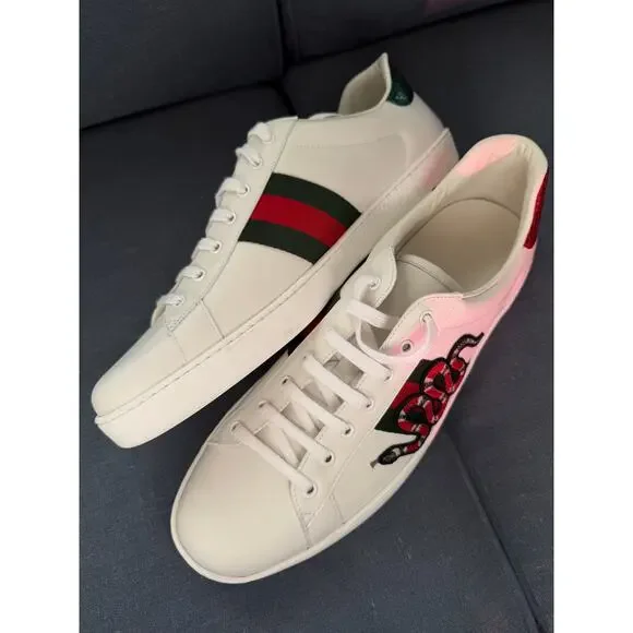 NEW AUTHENTIC Gucci Ace Embroidered Snake Sneakers Men Size 16.5 US Leather - Picture 9 of 13